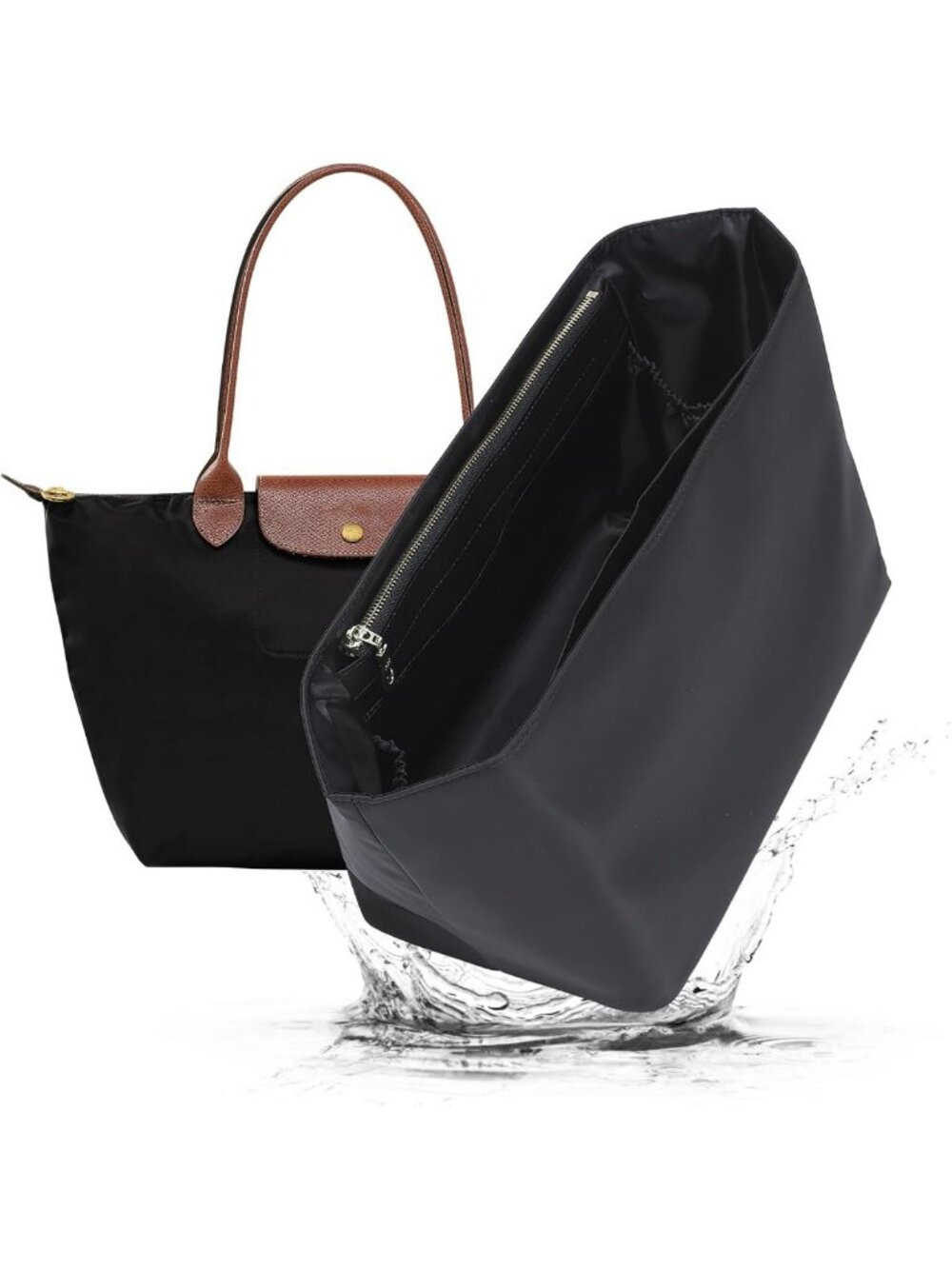 Nylon Tote Bag Organizer Insert for Large Handbags, Black - Perfect for Travel